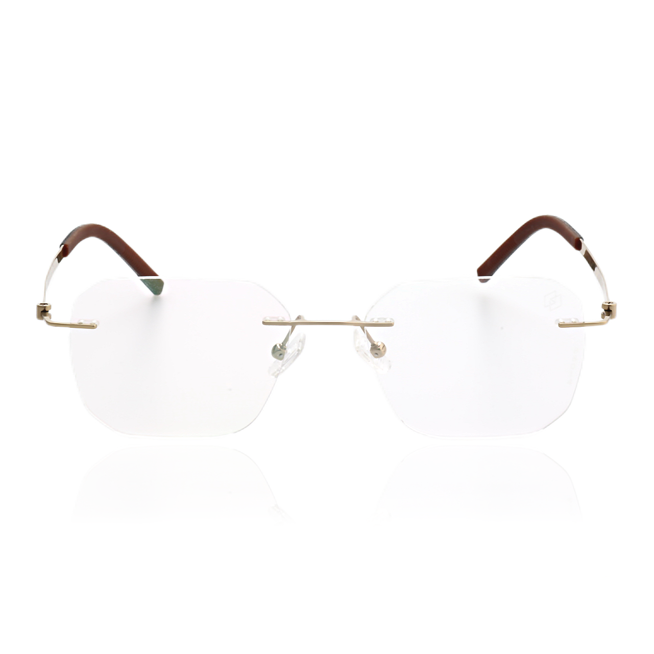 O'S OPTICAL Clear Gold Titanium Rectangle Rimless Glasses