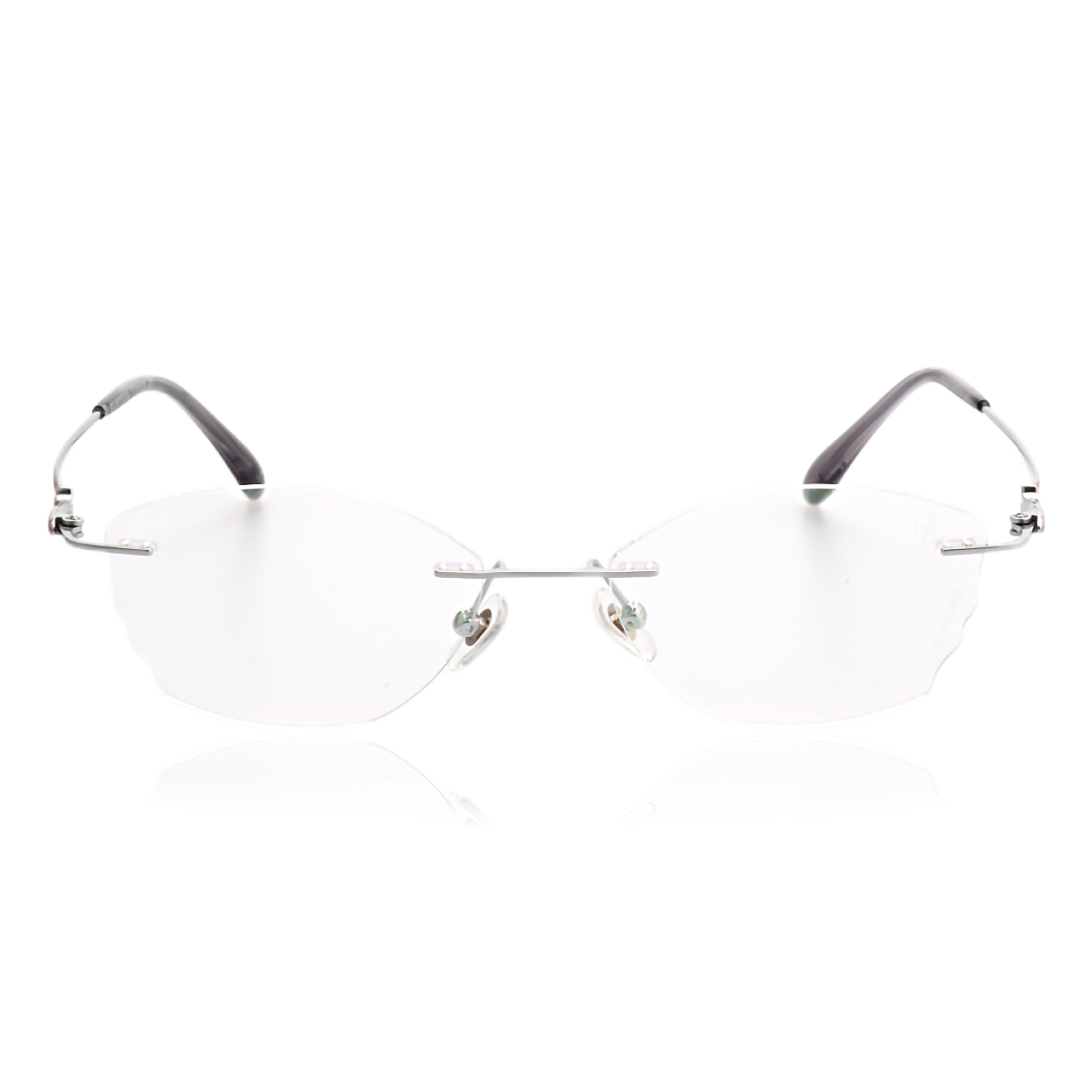O'S OPTICAL Aero Silver Titanium Geometric Rimless Glasses 