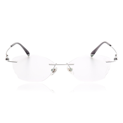 O'S OPTICAL Aero Silver Titanium Geometric Rimless Glasses 