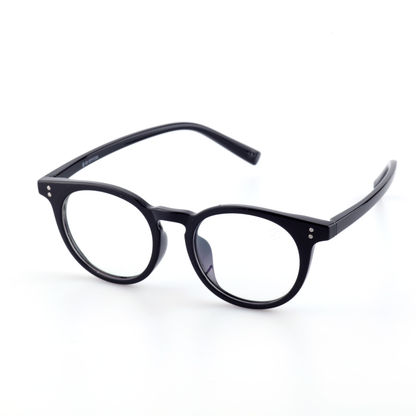 Bendix acetate round glasses worn by model