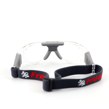 Titan clear protective goggles rear angled view with black sports strap