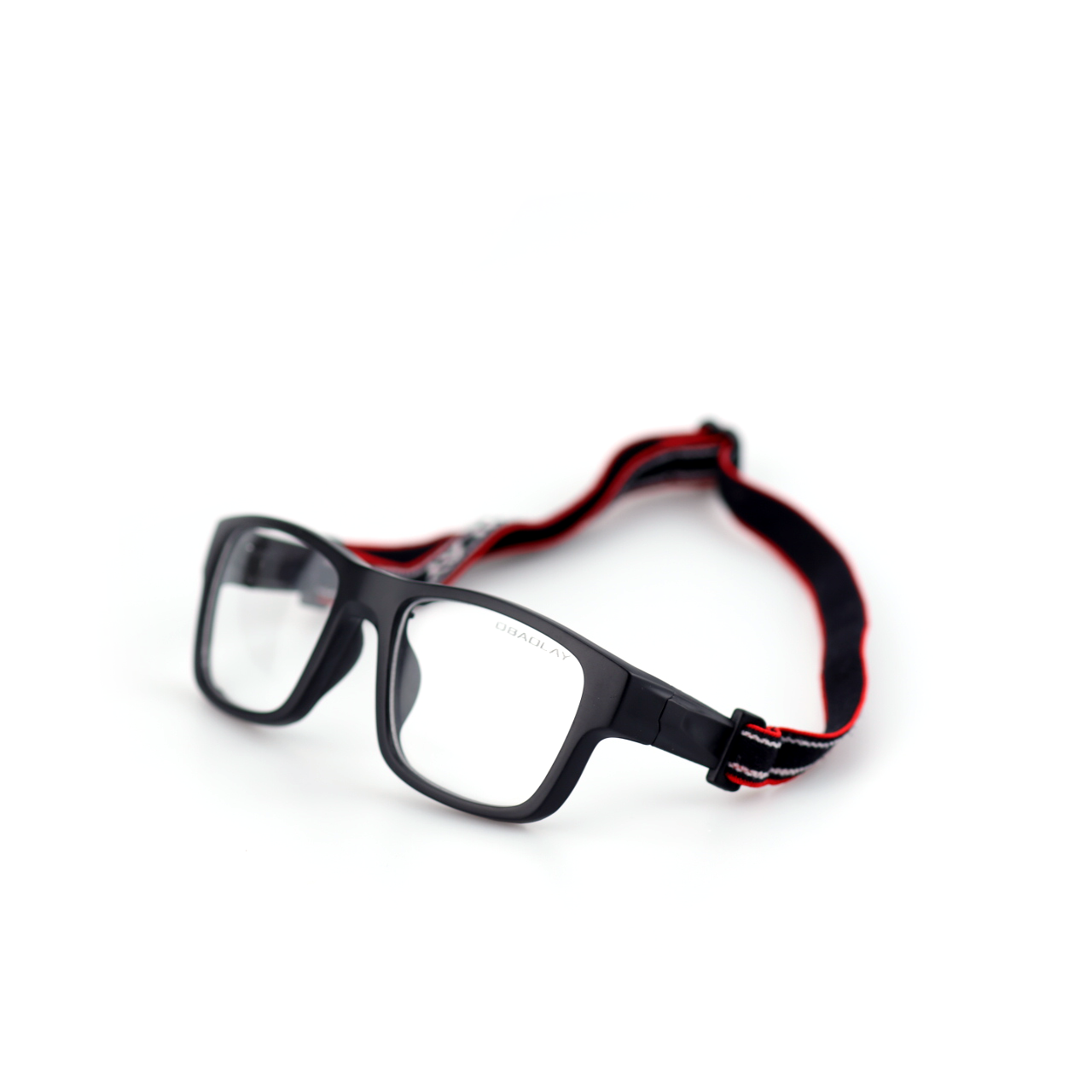 Strike black red sports glasses side view with elastic strap