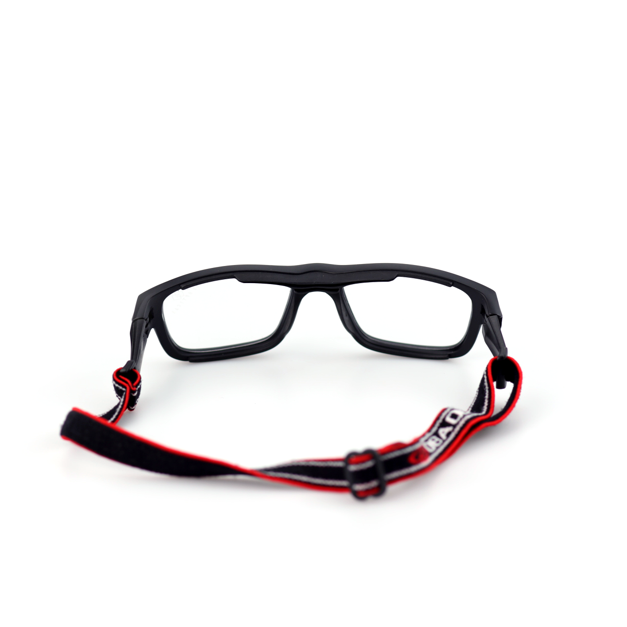 Strike black red sports glasses side view with elastic strap