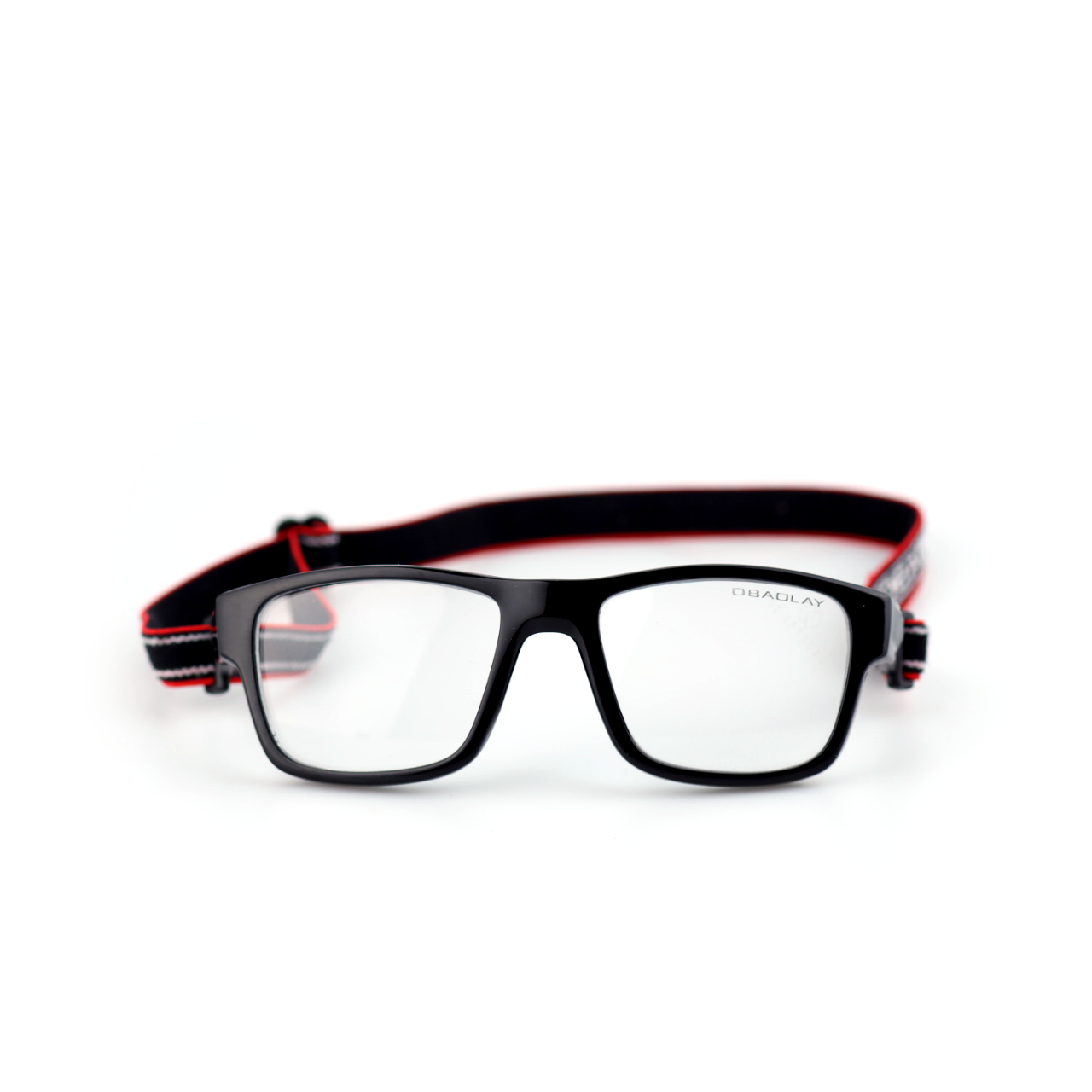 Strike black red sports protective glasses front view with adjustable strap