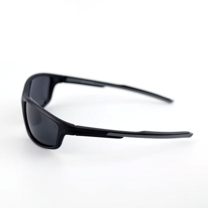 Vault wraparound sports sunglasses side profile with smoke polarized lenses