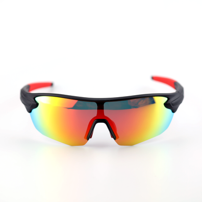 Surge polarized sports sunglasses front view with rainbow mirrored shield lens