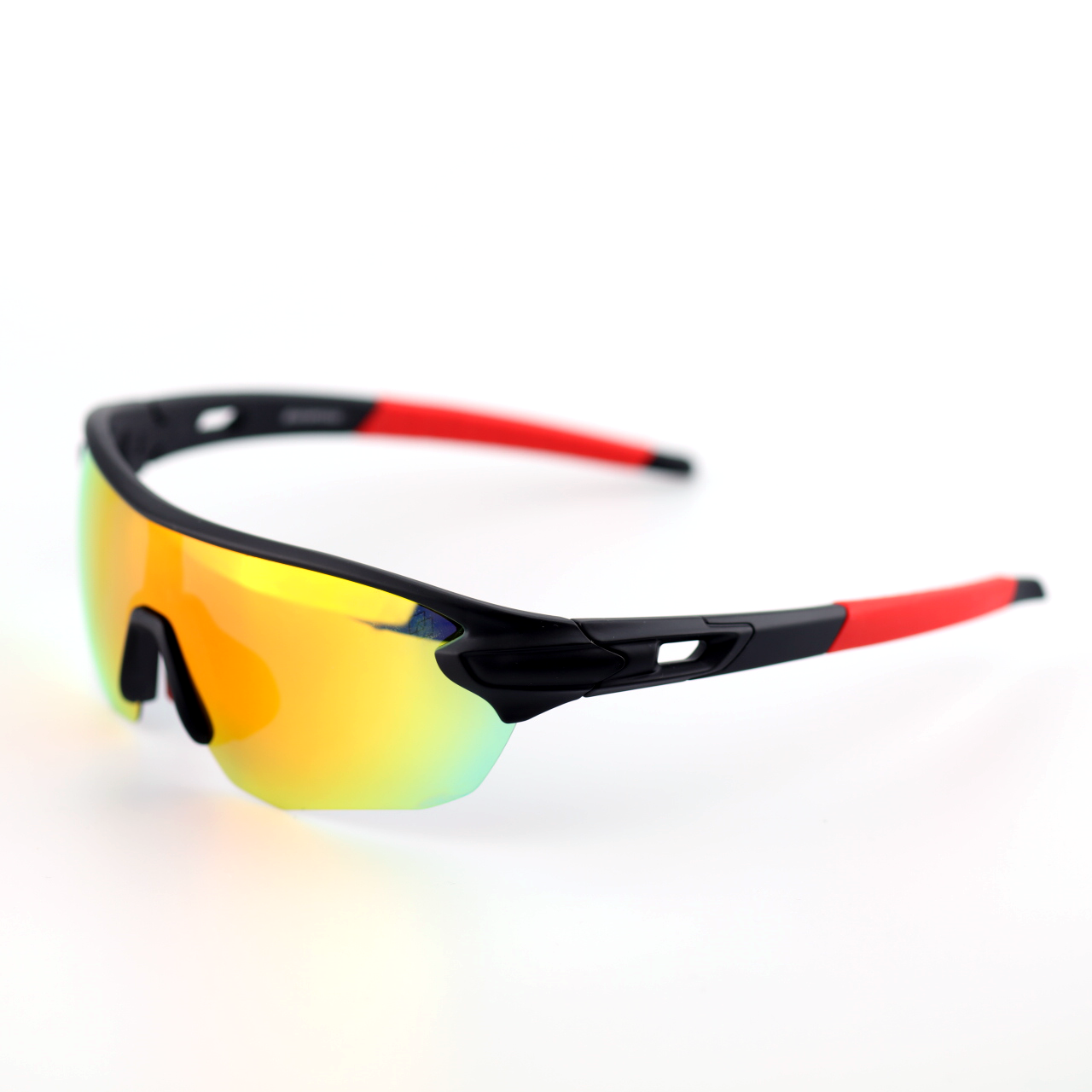 Surge black and red polymer sports sunglasses angled view with polarized lens