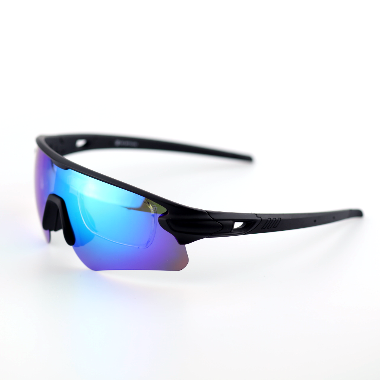 O'S OPTICAL Velocity Glacier Blue Mirrored Polymer Square polarized sports sunglasses right angled view