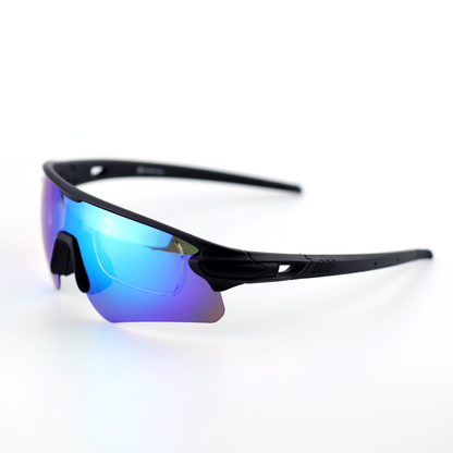 O'S OPTICAL Velocity Glacier Blue Mirrored Polymer Square polarized sports sunglasses right angled view