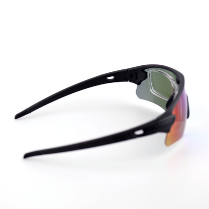 O'S OPTICAL Velocity Glacier Blue Mirrored Polymer Square polarized sports sunglasses rear angled view