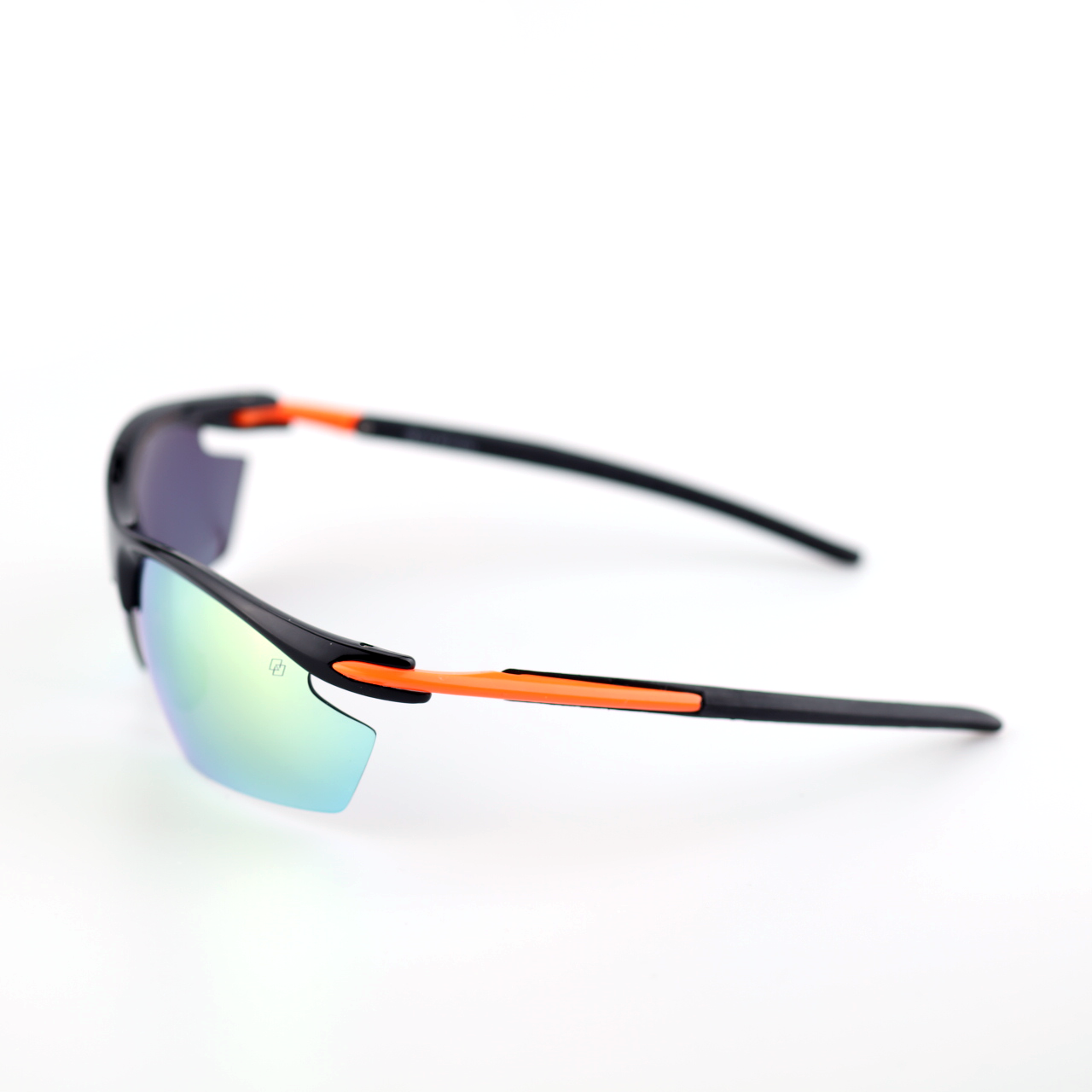 Sprint wraparound sports sunglasses side profile with orange temple detail