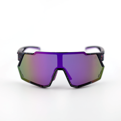 Swift polarized shield sports sunglasses side profile with black speckled frame