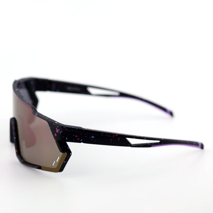 Swift polarized sports sunglasses front view with wide purple-green shield lenses