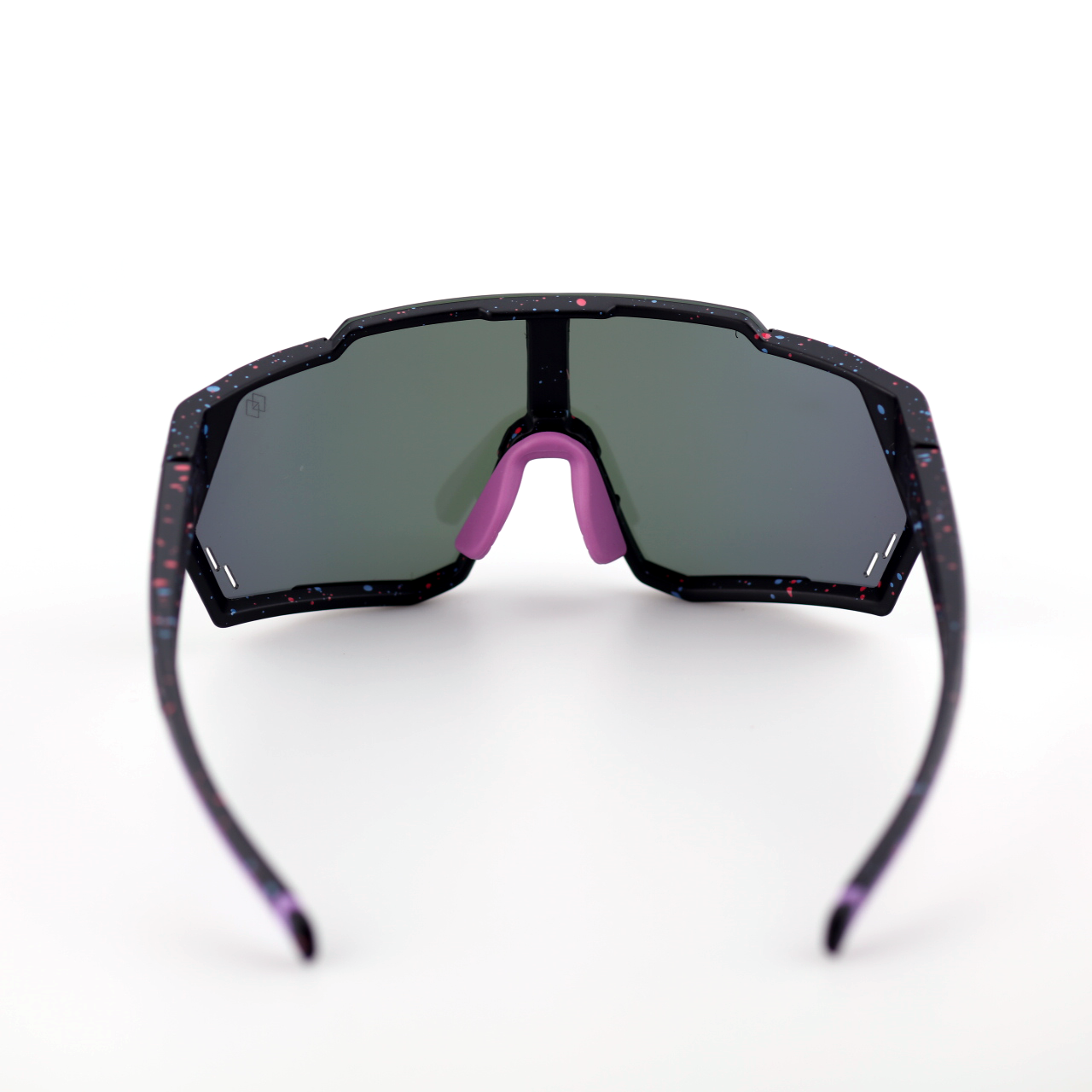 Swift wraparound sports sunglasses rear view with purple nose pads