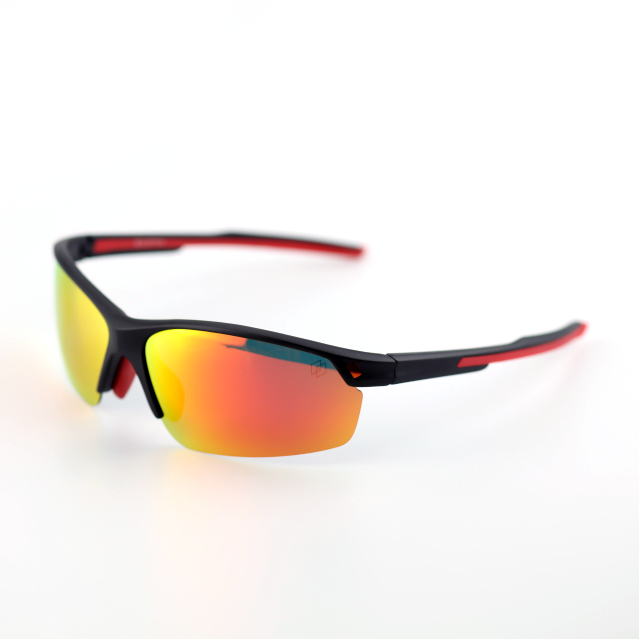 Pace black and red polymer sports sunglasses angled side view
