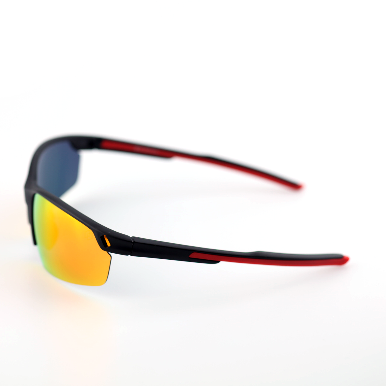 Pace black and red polymer sports sunglasses angled side view