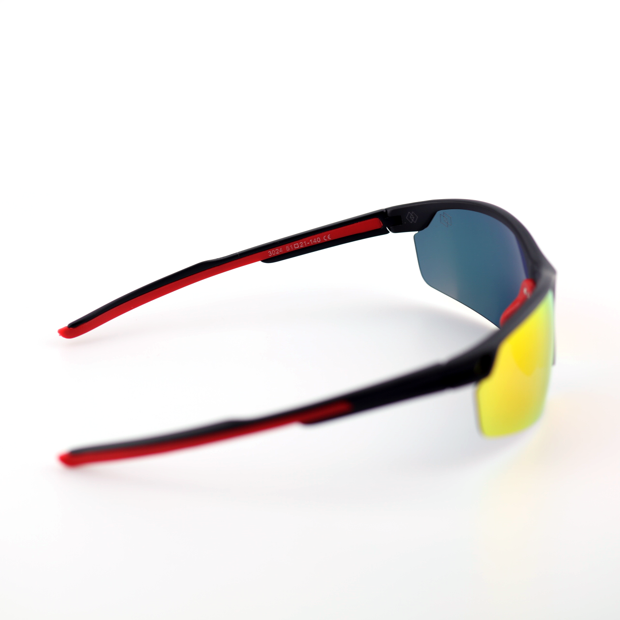 Pace black and red polymer sports sunglasses angled side view
