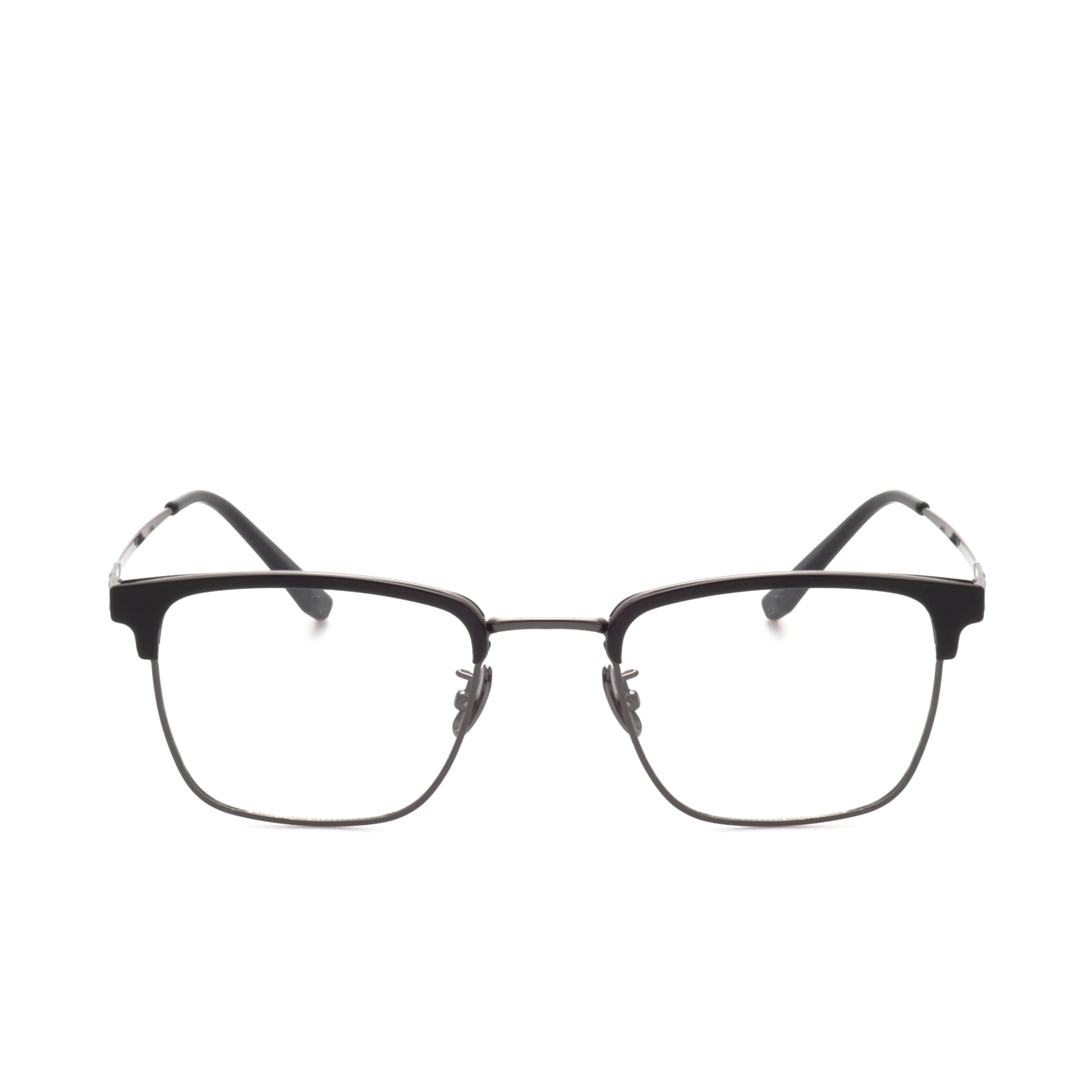 O'S OPTICAL Logic Black Titanium Browline Glasses Frames