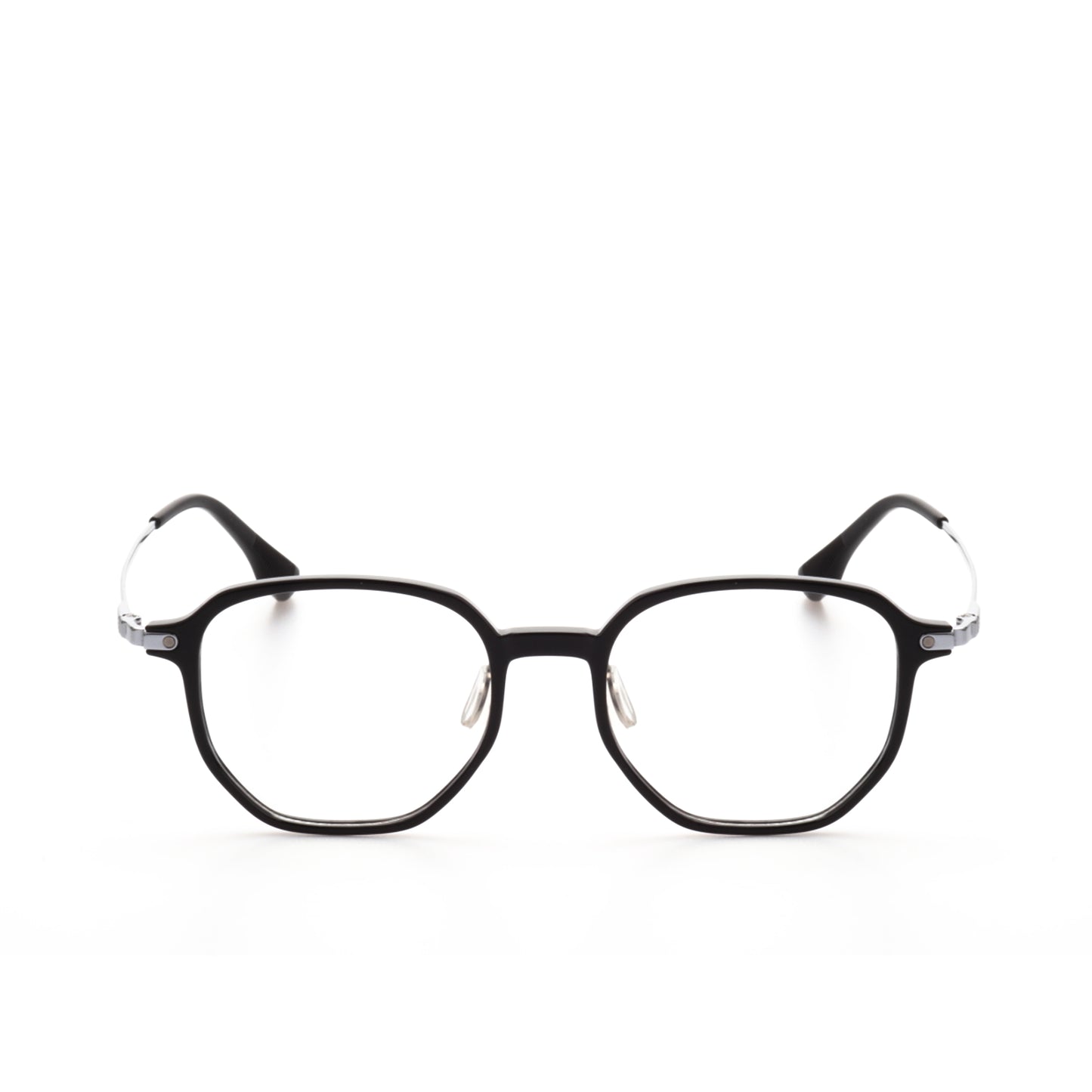 O'S OPTICAL Frame Silver Acetate & Titanium Geometric Glasses Frames