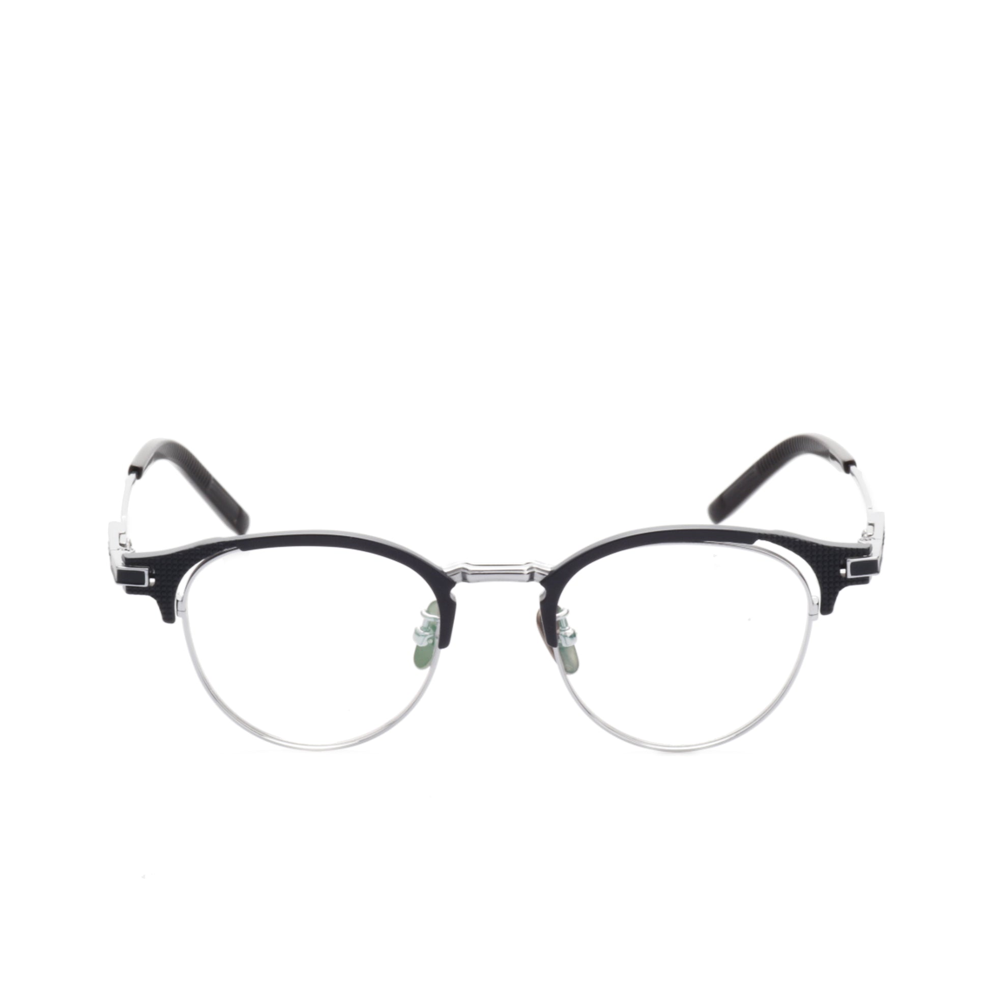 O'S OPTICAL Grid Silver Acetate & Titanium Browline Glasses Frames 