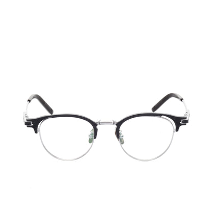 O'S OPTICAL Grid Silver Acetate & Titanium Browline Glasses Frames 