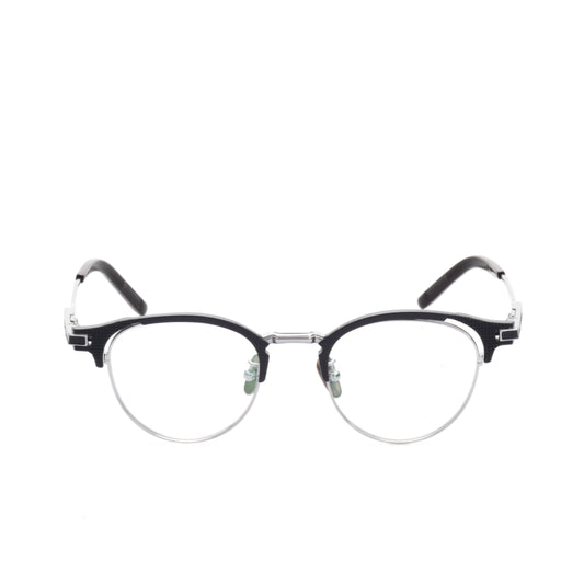 O'S OPTICAL Grid Silver Acetate & Titanium Browline Glasses Frames 