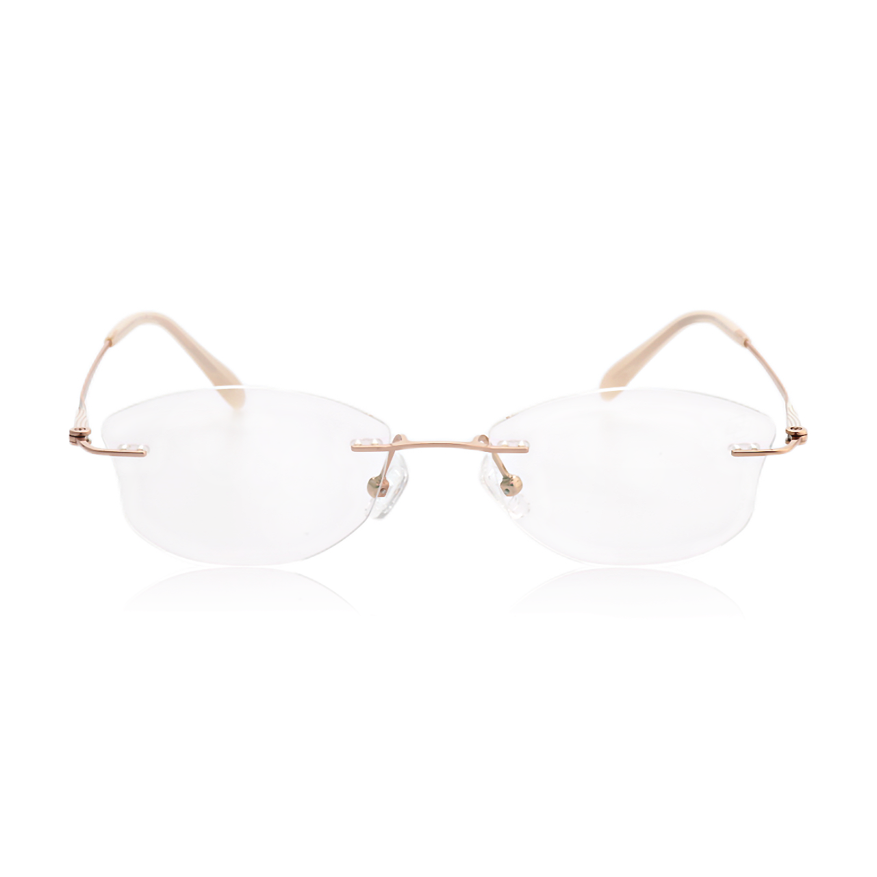 O'S OPTICAL Mist Gold Titanium Geometric Rimless Glasses 