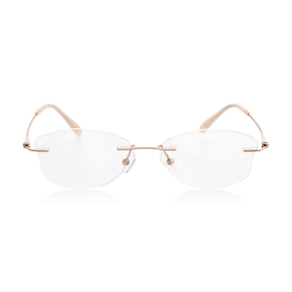 O'S OPTICAL Mist Gold Titanium Geometric Rimless Glasses 