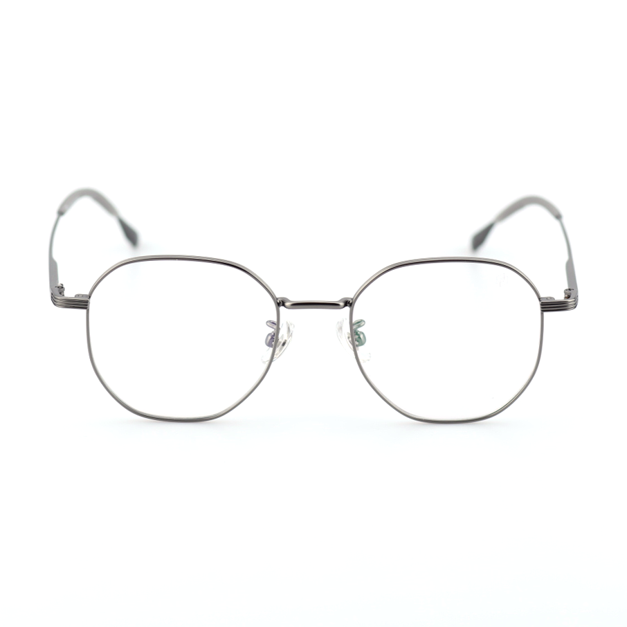 Cube Silver titanium geometric prescription glasses front view || color=Silver