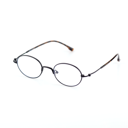 Facet titanium oval glasses angled view