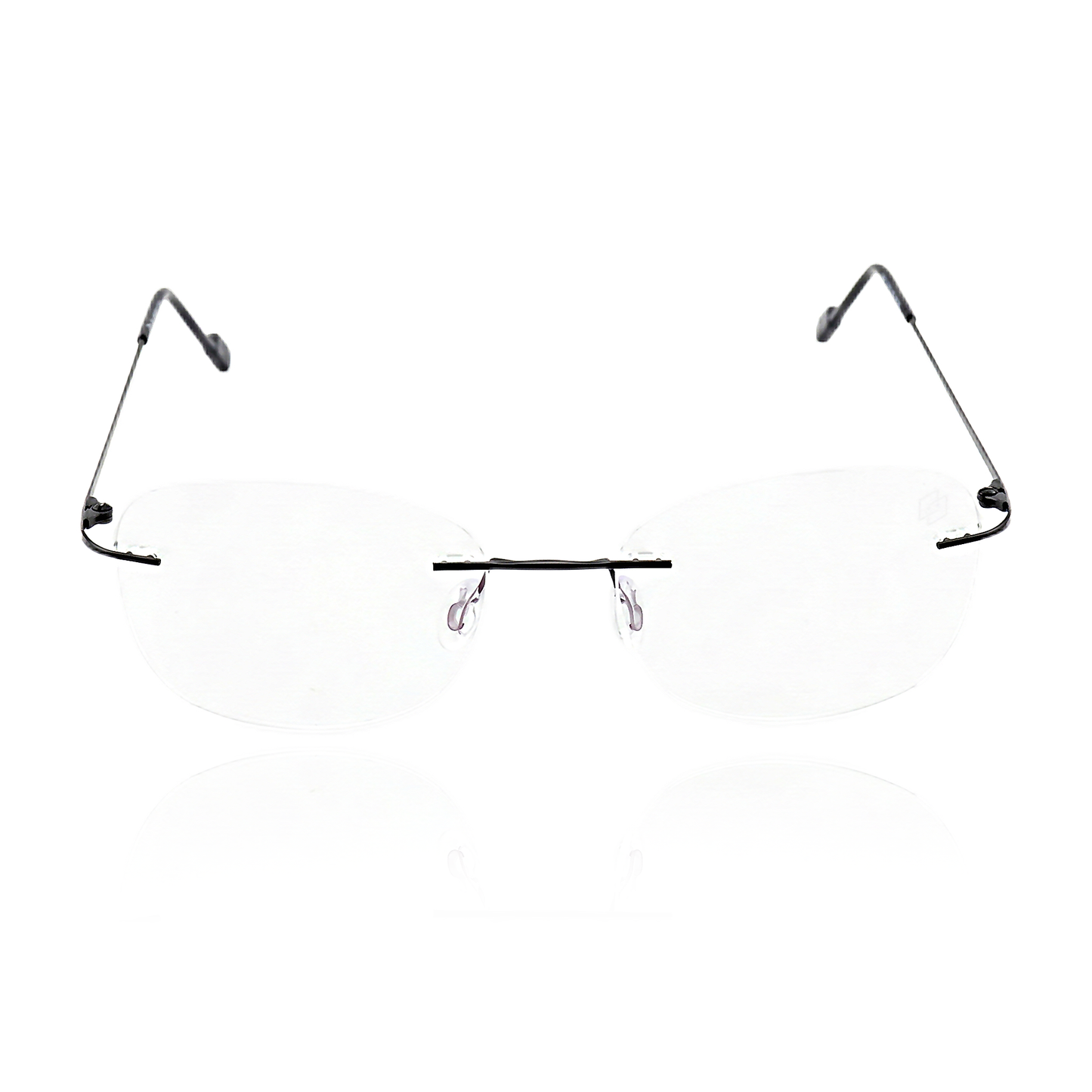 Thin black alloy rimless glasses front view
