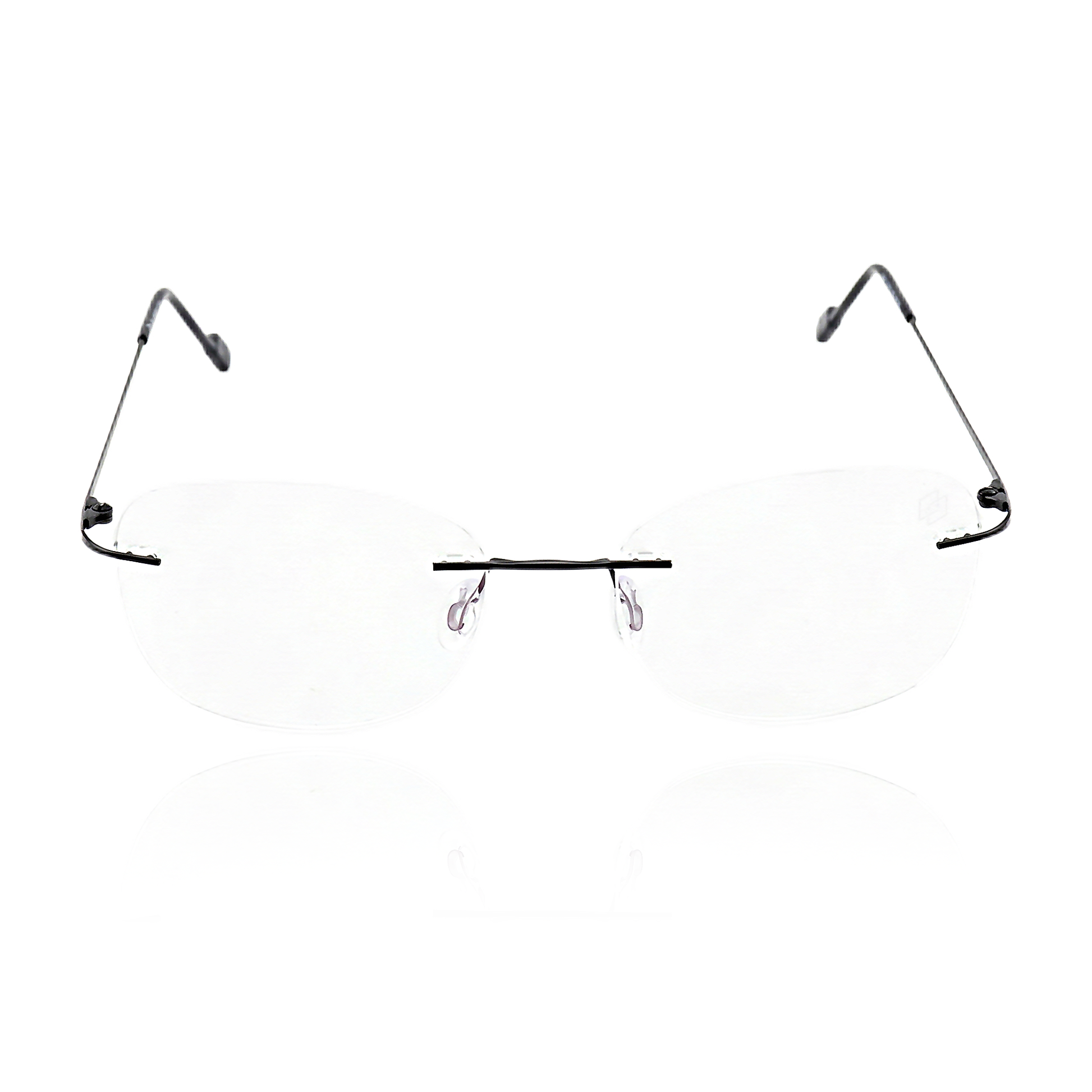 Thin black alloy rimless glasses front view