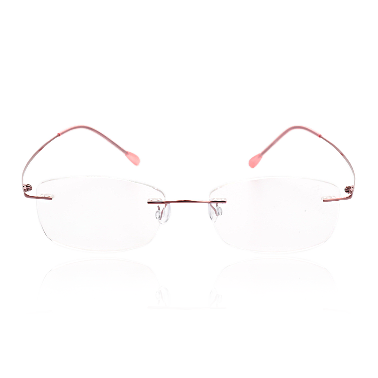 O'S OPTICAL Float Pink Titanium Rectangle Rimless Glasses 