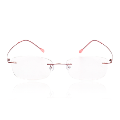 O'S OPTICAL Float Pink Titanium Rectangle Rimless Glasses 
