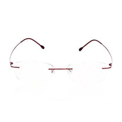 O'S OPTICAL Float Burgundy Titanium Rectangle Rimless Glasses