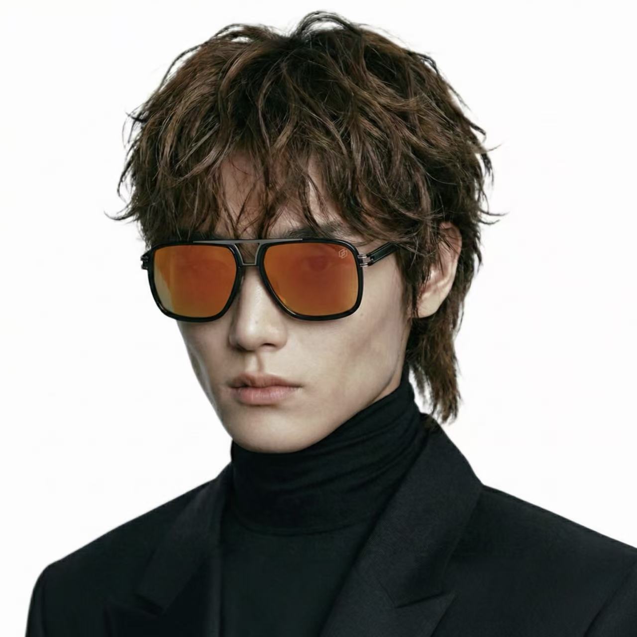 Blaze squared metal aviator sunglasses worn by model