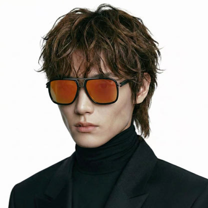 Blaze squared metal aviator sunglasses worn by model
