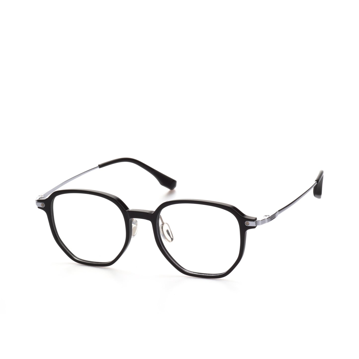 O'S OPTICAL Frame Silver Acetate & Titanium Geometric Eyewear Frames 