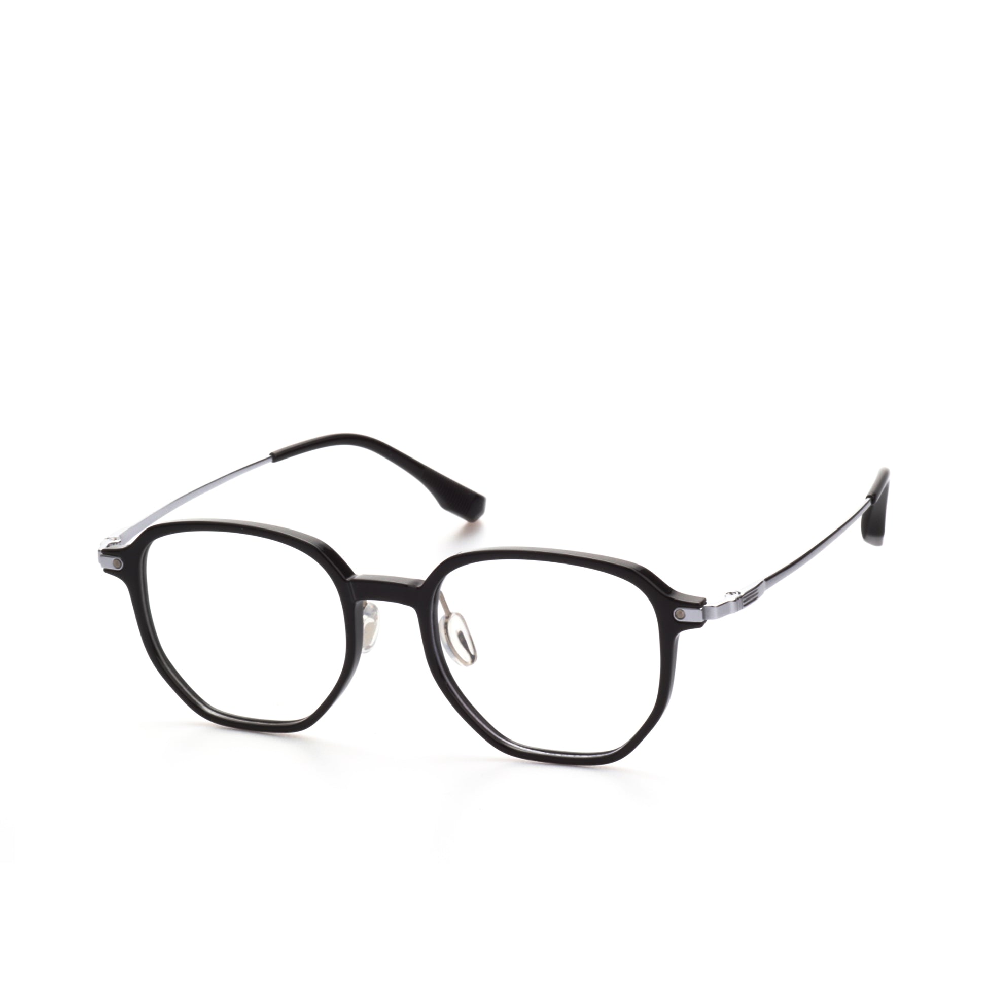 O'S OPTICAL Frame Silver Acetate & Titanium Geometric Eyewear Frames 