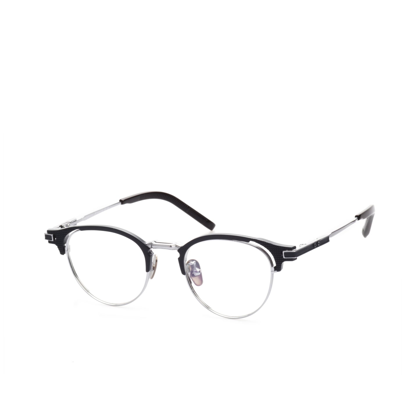 O'S OPTICAL Grid Silver Acetate & Titanium Browline Eyewear Frames