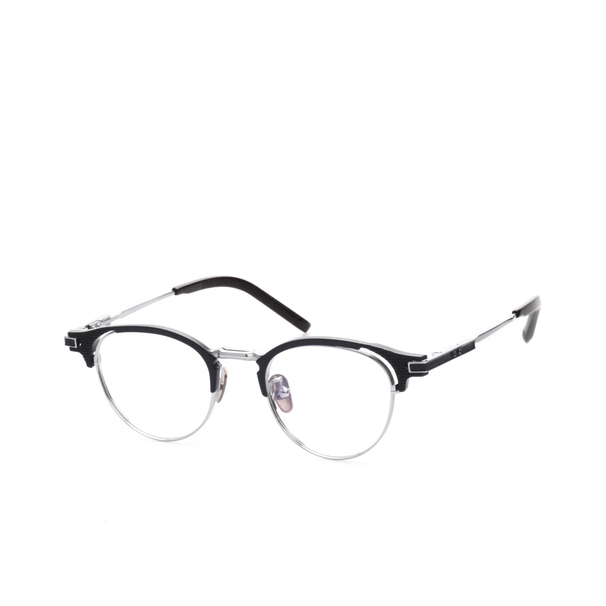 O'S OPTICAL Grid Silver Acetate & Titanium Browline Eyewear Frames