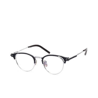 O'S OPTICAL Grid Silver Acetate & Titanium Browline Eyewear Frames