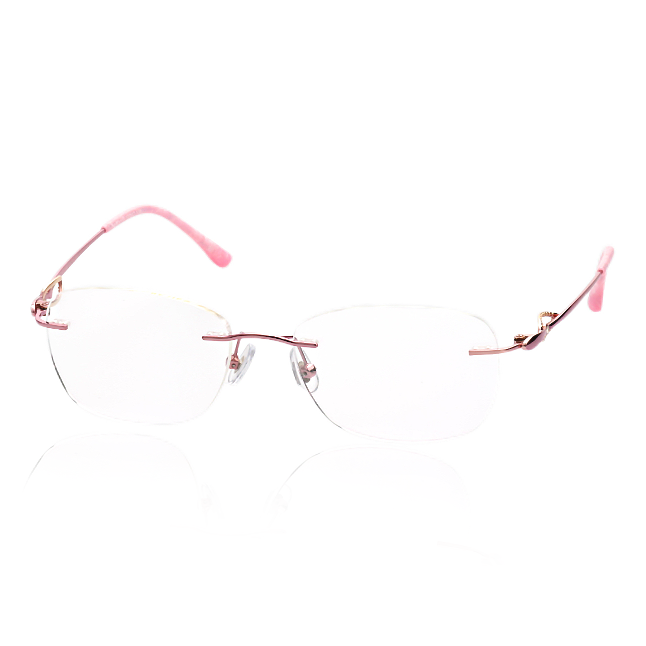 O'S OPTICAL Aura Pink Pure Alloy Rectangle Frameless Glasses 