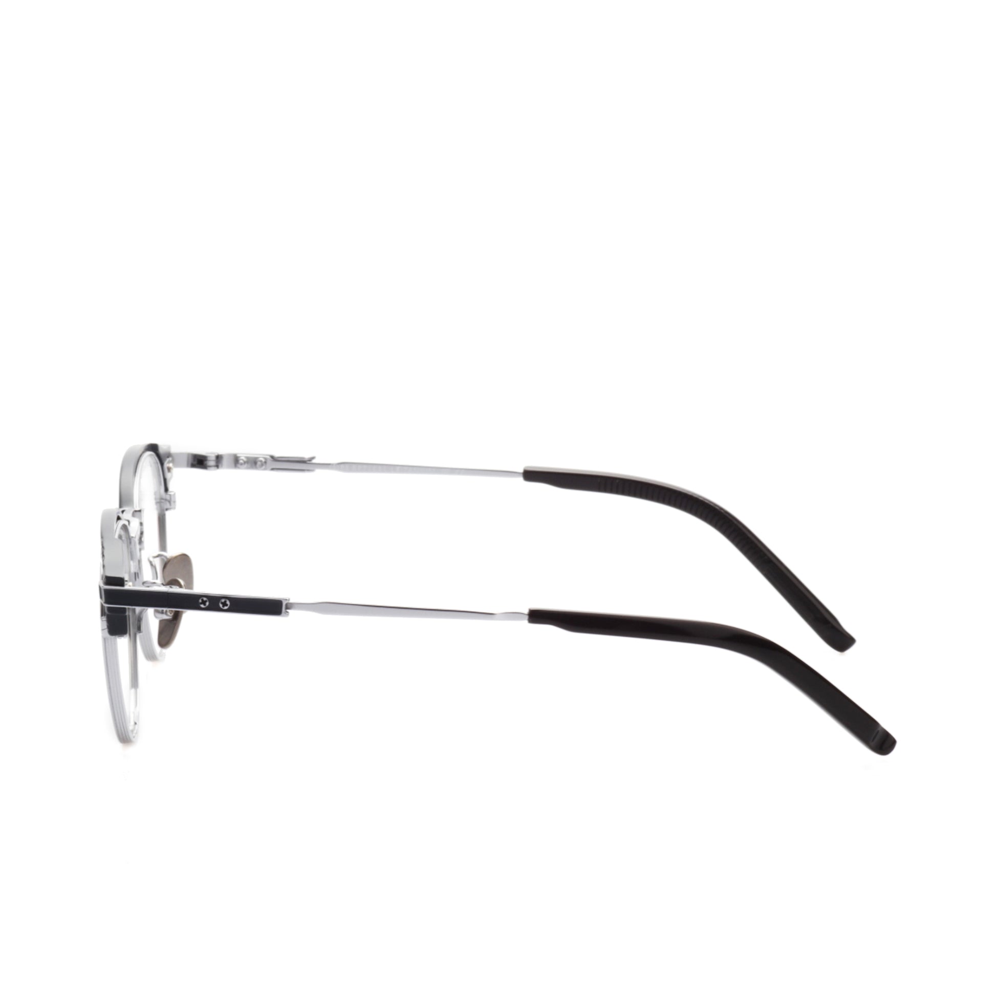 O'S OPTICAL Grid Silver Acetate & Titanium Browline Eyeglasses Frames