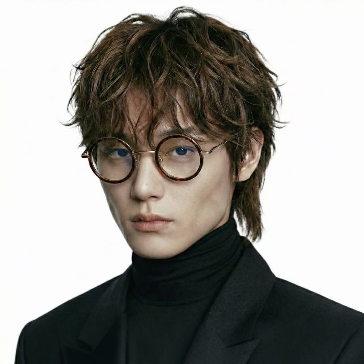 Halo round acetate metal glasses worn by model