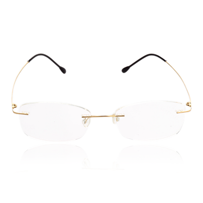 O'S OPTICAL Float Gold Titanium Rectangle Rimless Glasses   