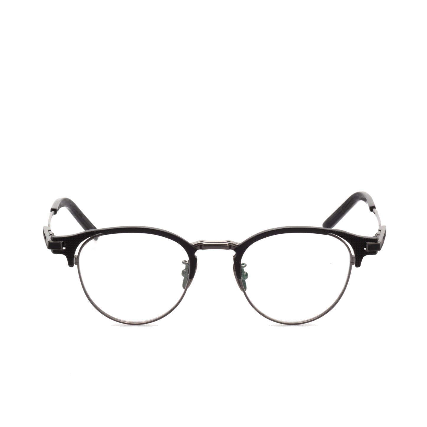 O'S OPTICAL Grid Gray Acetate & Titanium Browline Glasses Frames   