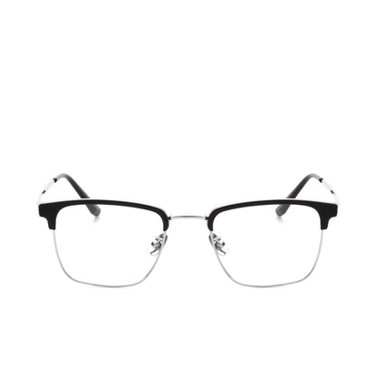 O'S OPTICAL Logic Silver Titanium Browline Glasses Frames
