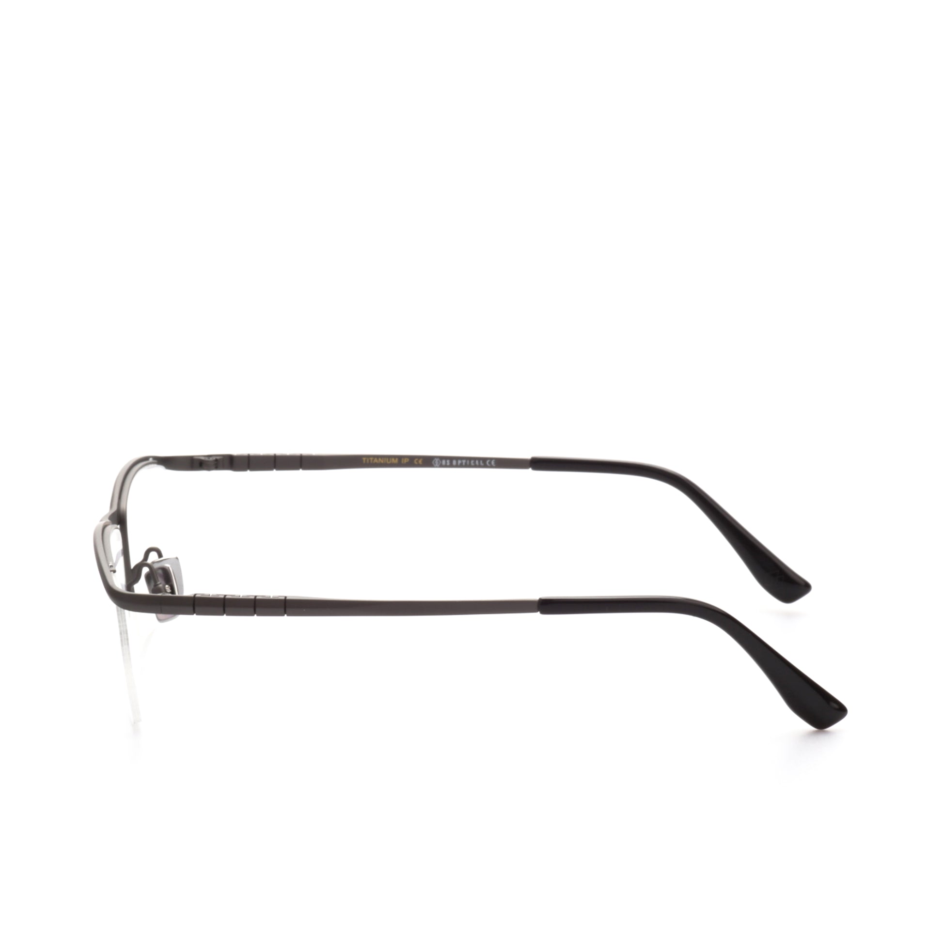 O'S OPTICAL Line Glossy Black Titanium Browline Eyeglasses Frames
