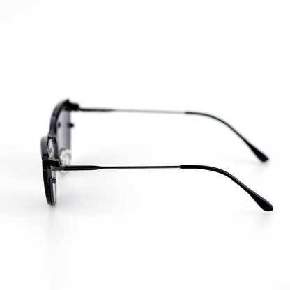 O'S OPTICAL Duo Black alloy cat-eye magnetic clip-on sunglasses, side view